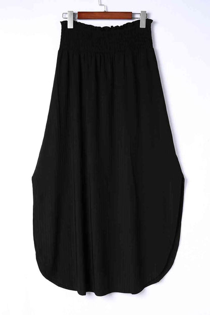 Smocked Waist Slit Maxi Skirt