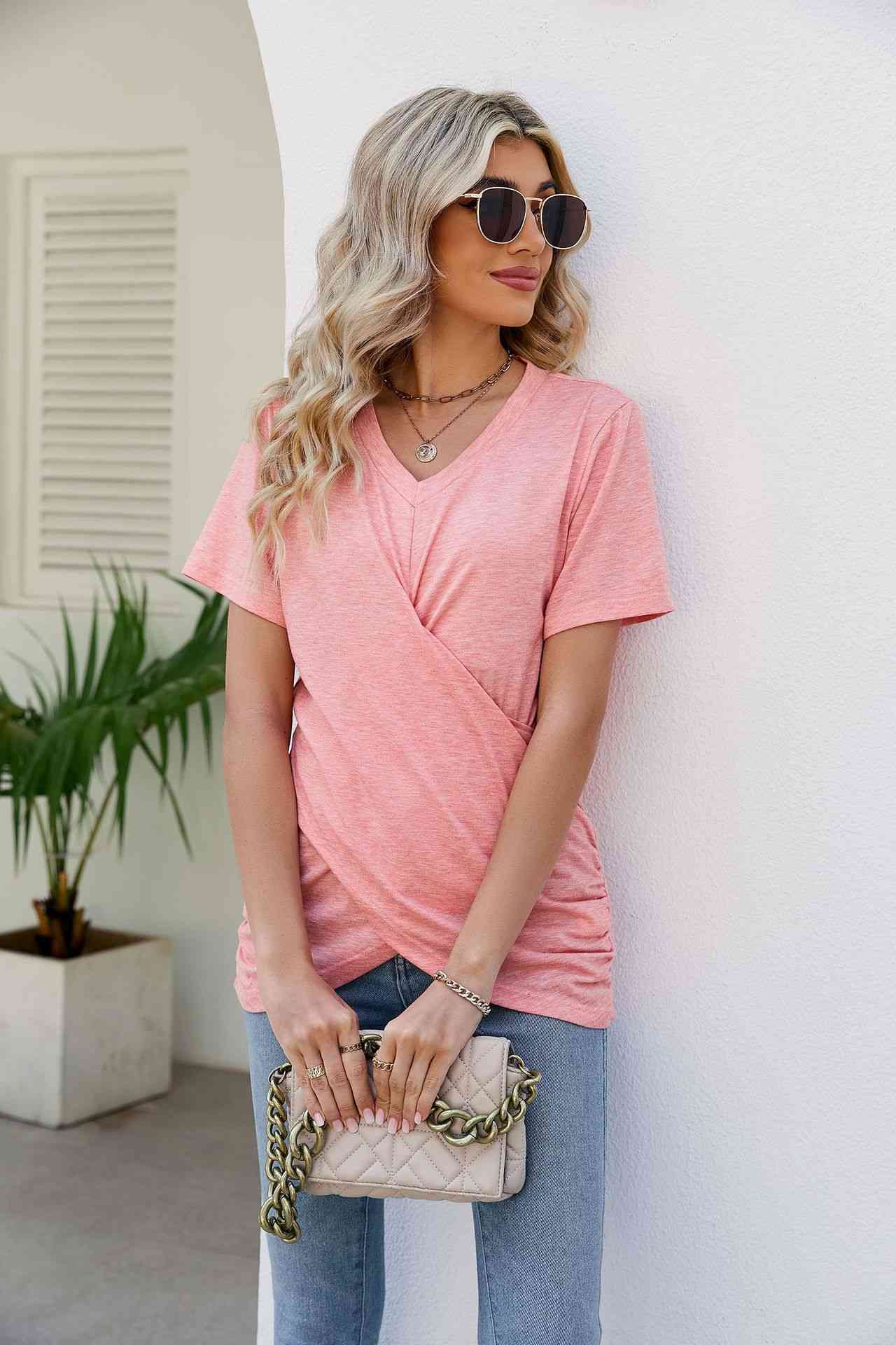 V-Neck Crisscross Short Sleeve Tee