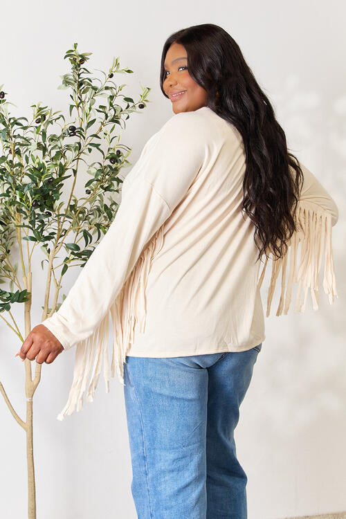 Celeste Full Size Fringe Detail Long Sleeve Blouse - Create the impossible