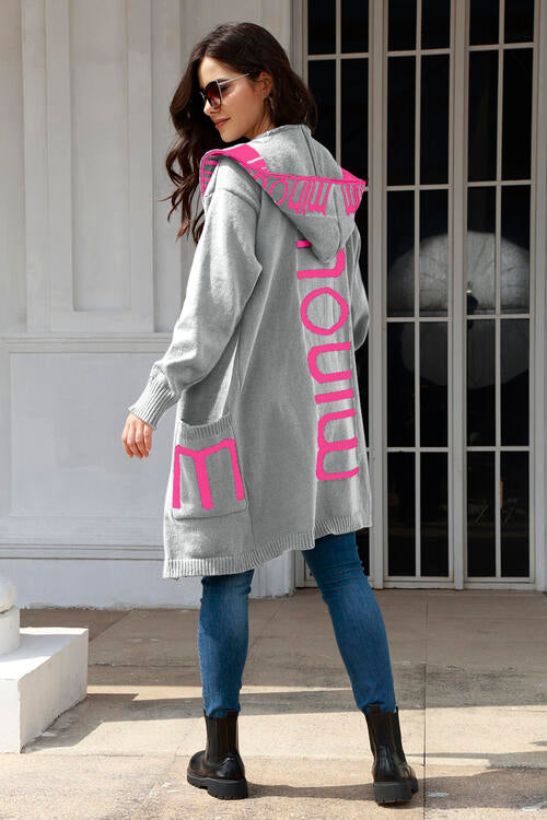 Open Front Long Sleeve Hooded Cardigan