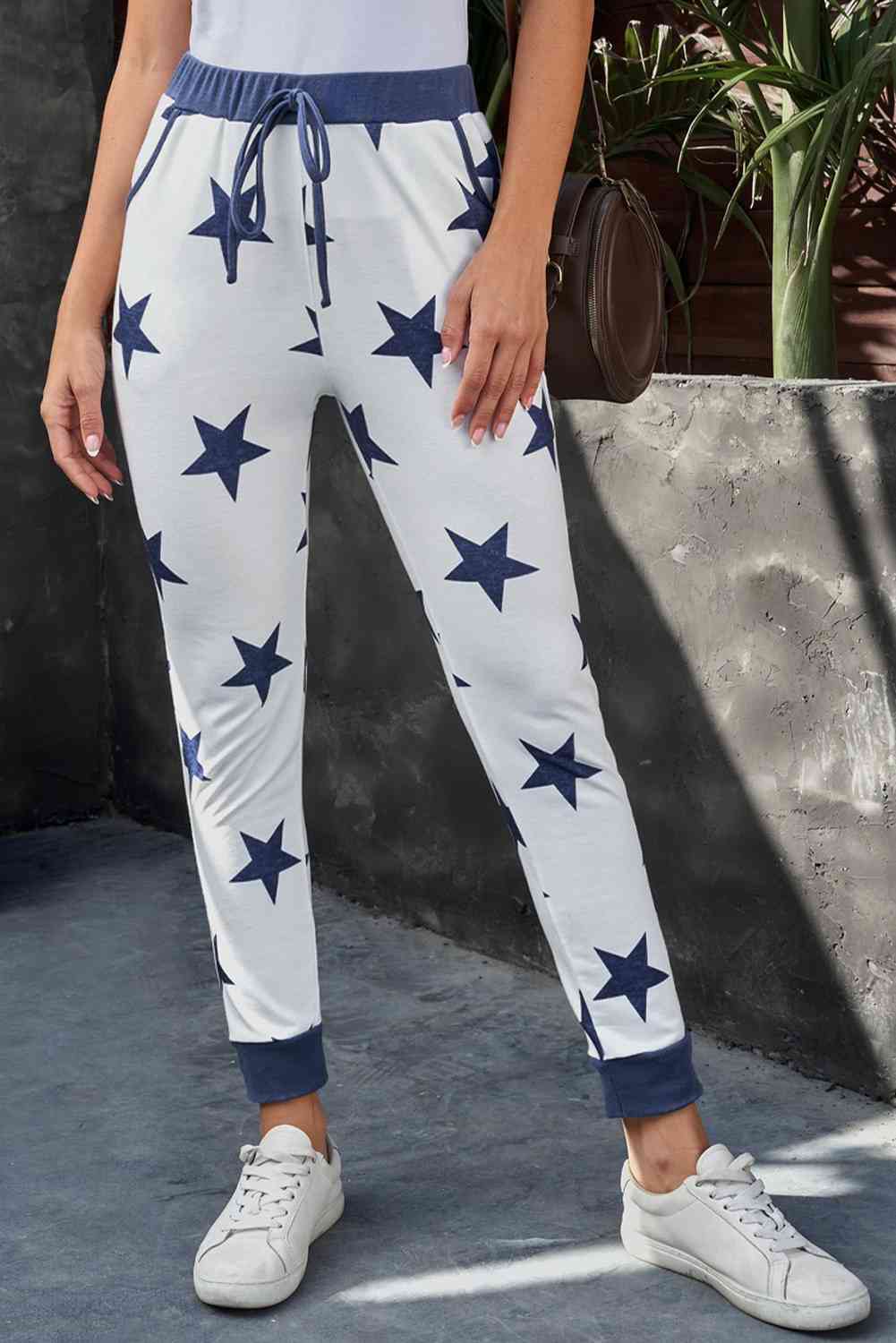 Star Print Drawstring Detail Joggers