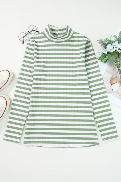 Double Take Striped Mock Neck Long Sleeve Top - Create the impossible