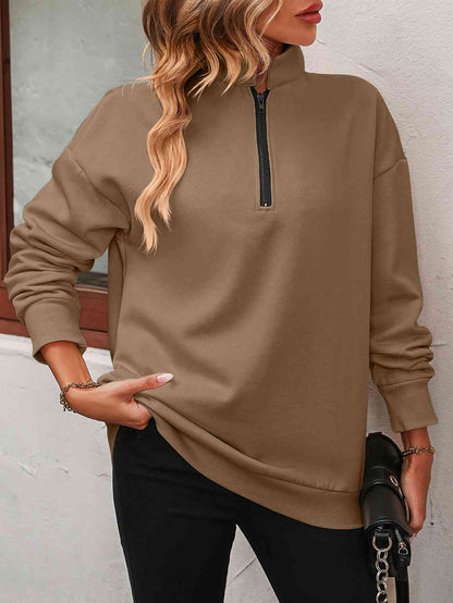 Zip-Up Dropped Shoulder Sweatshirt - Create the impossible