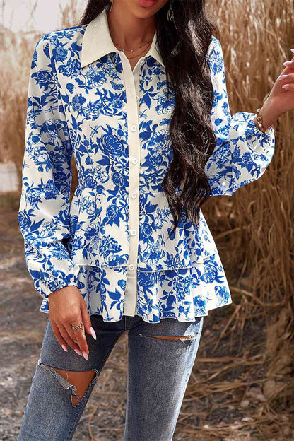 Floral Long Sleeve Peplum Shirt