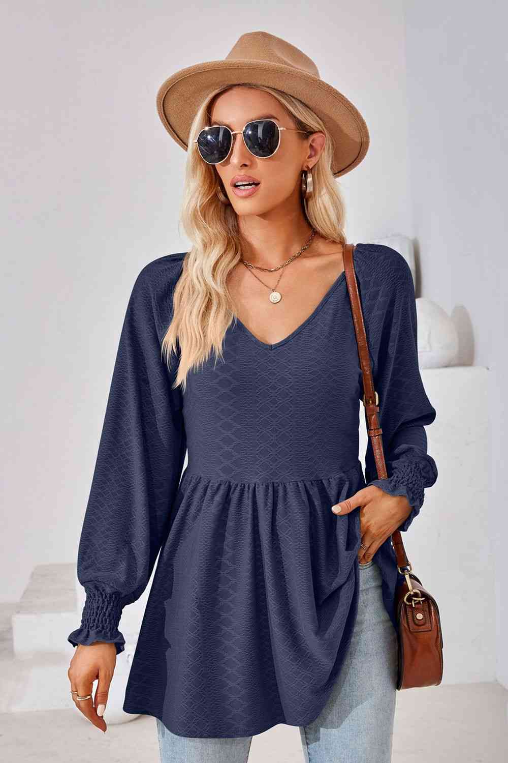 V-Neck Lantern Sleeve Blouse - Create the impossible