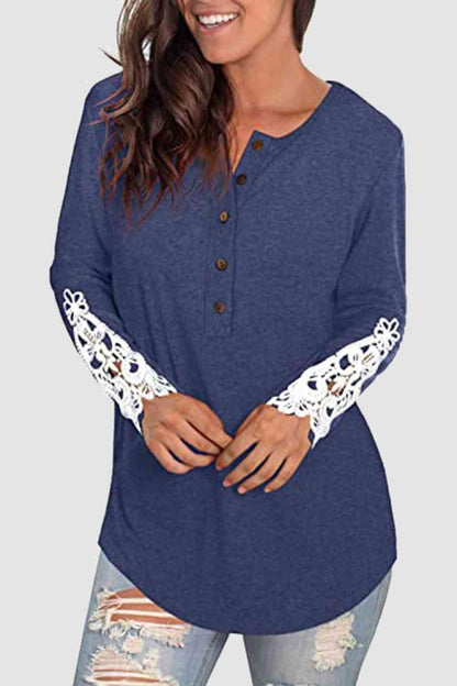 Lace Detail Button Front T-Shirt