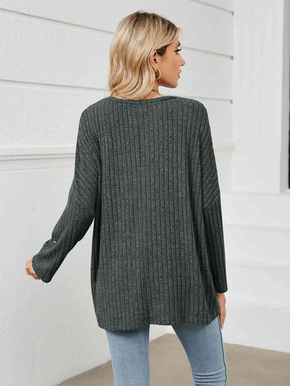 Round Neck Ribbed Long Sleeve T-Shirt