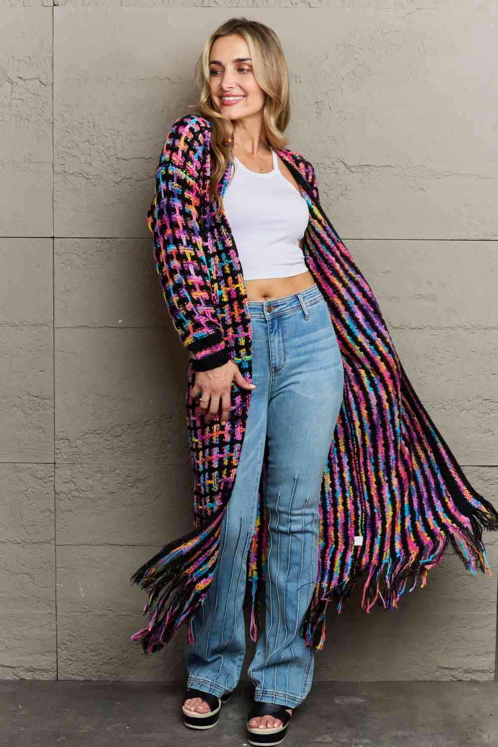 Multicolored Open Front Fringe Hem Cardigan - Create the impossible