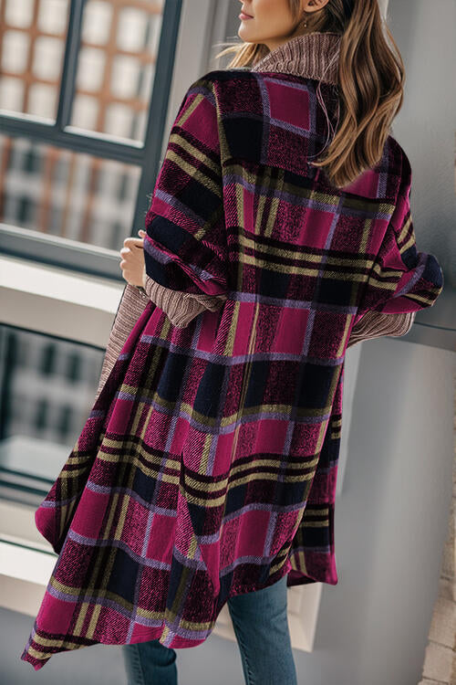 Plaid Open Front Long Sleeve Cardigan