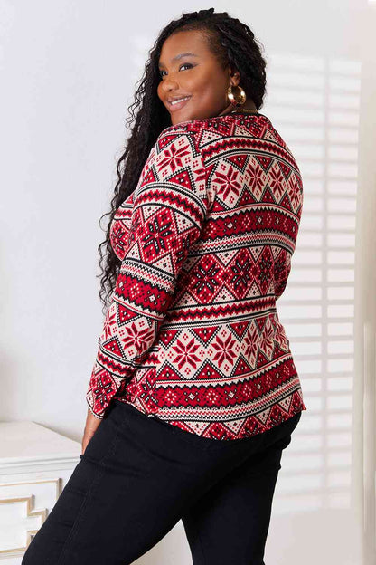 Heimish Full Size Snowflake Print Long Sleeve Top - Create the impossible