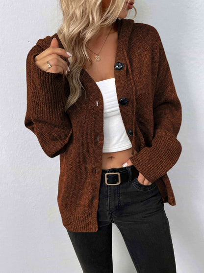 Button-Down Long Sleeve Hooded Sweater - Create the impossible