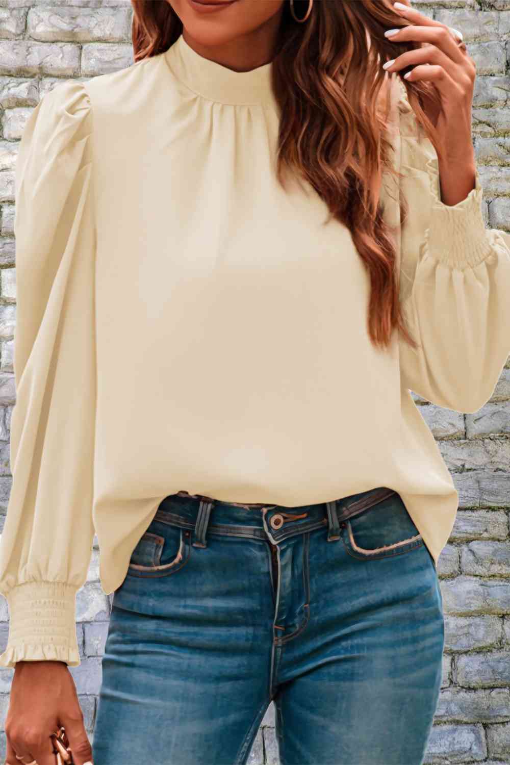 Mock Neck Puff Sleeve Blouse - Create the impossible