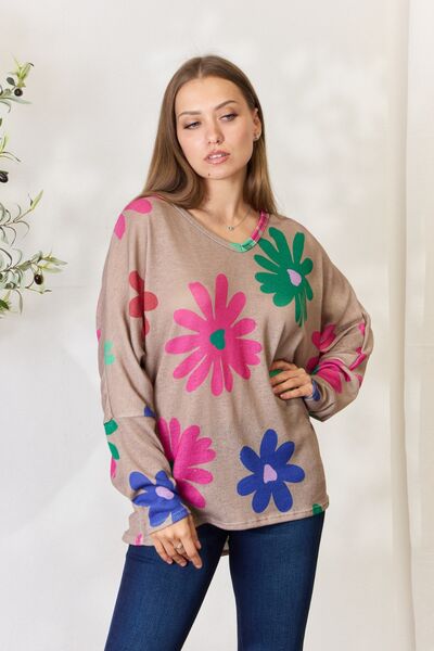 Hopely Full Size Floral V-Neck Long Sleeve Top - Create the impossible