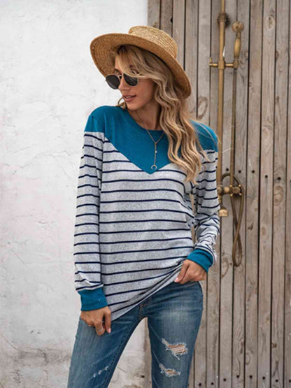 Striped Round Neck Long Sleeve T-Shirt