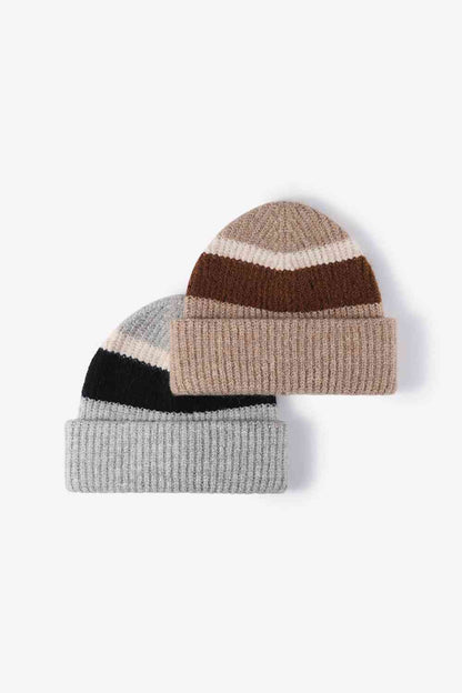 Tricolor Cuffed Knit Beanie