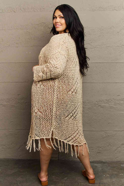 HEYSON Boho Chic Full Size Western Knit Fringe Cardigan