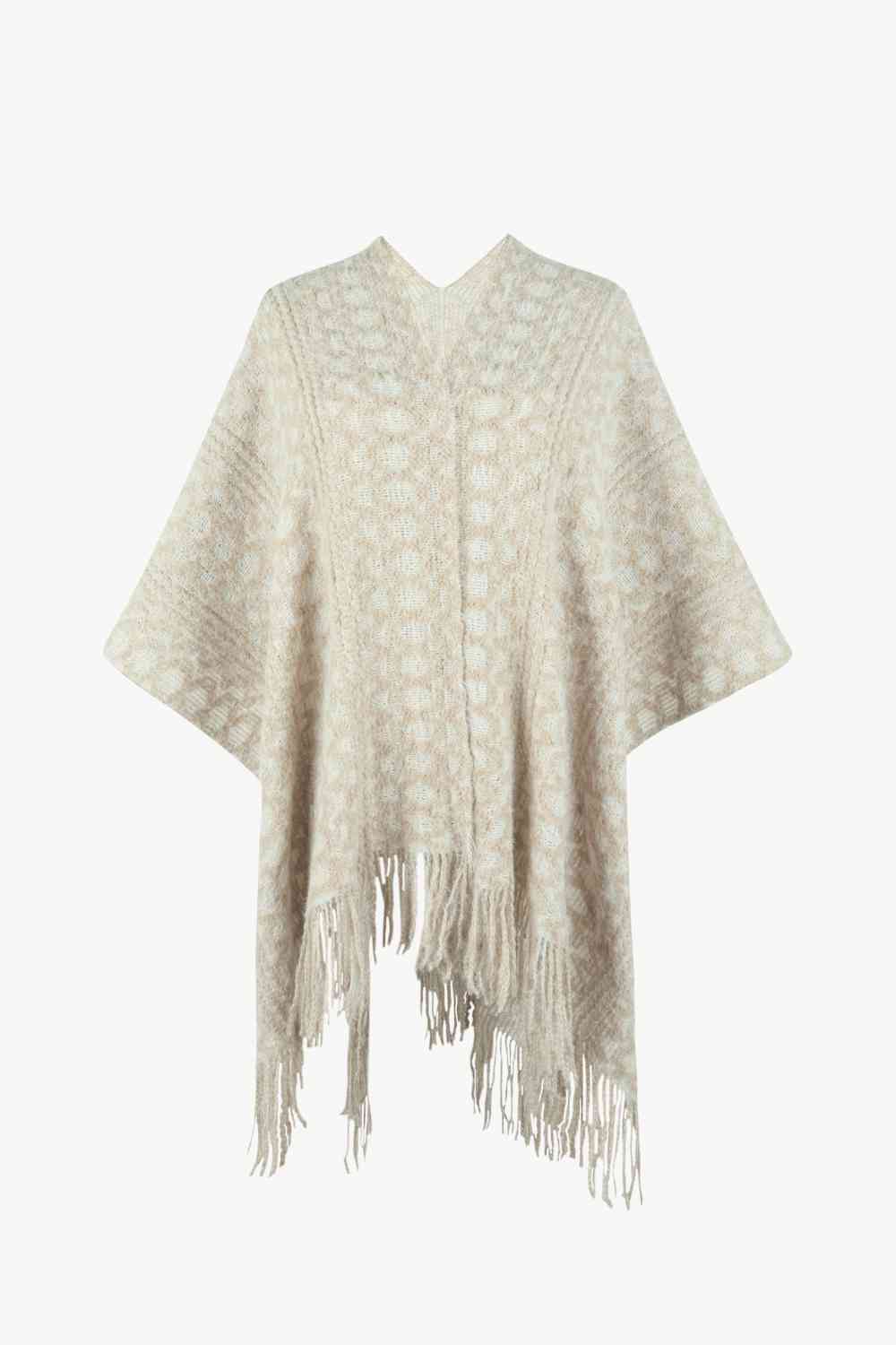 Open Front Fringe Hem Poncho