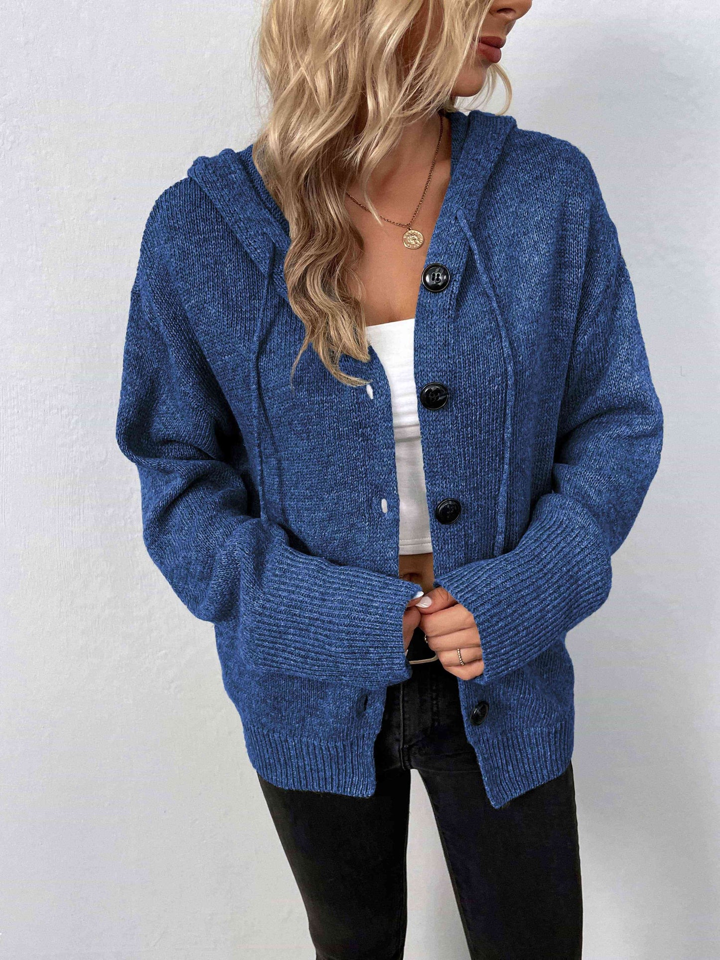 Button-Down Long Sleeve Hooded Sweater - Create the impossible