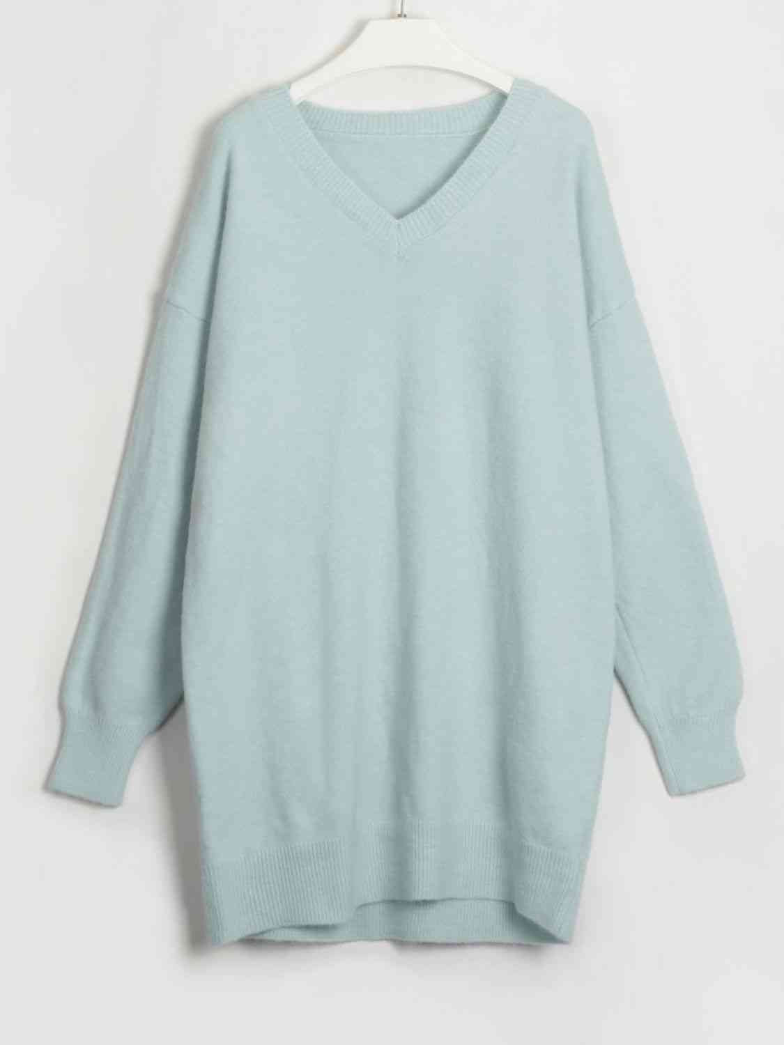 V-Neck Dropped Shoulder Sweater Dress