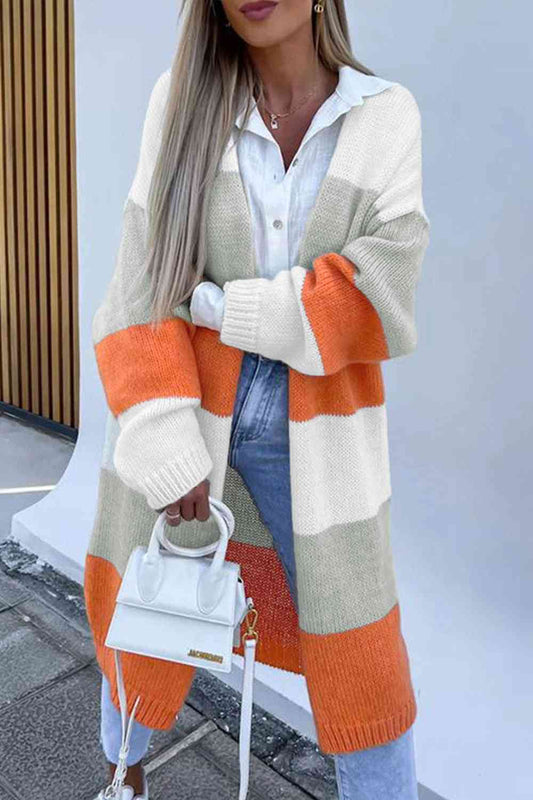 Color Block Open Front Duster Cardigan