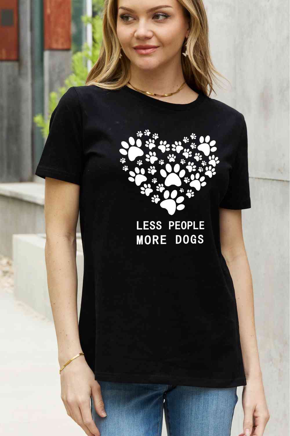 Simply Love Simply Love Full Size LESS PEOPLE MORE DOGS Heart Graphic Cotton Tee