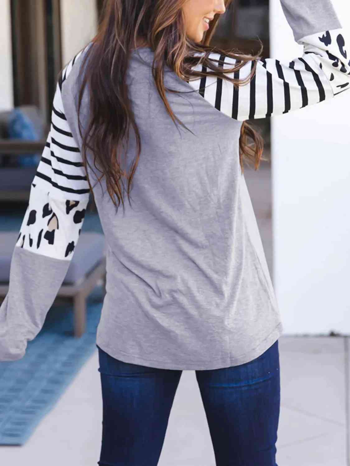 Printed Round Neck Long Sleeve T-Shirt