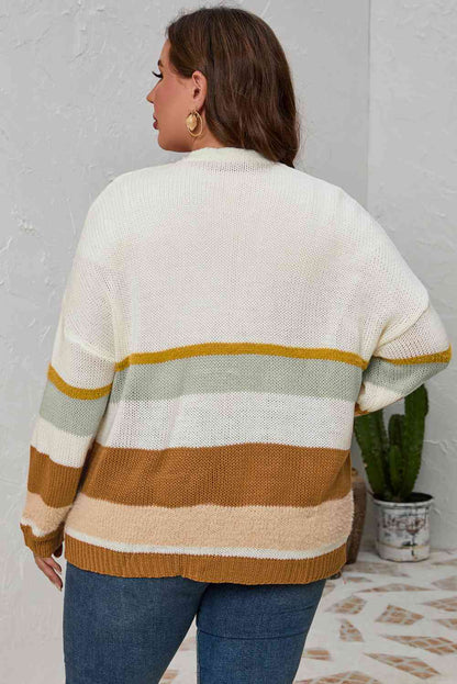 Plus Size Color Block Long Sleeve Cardigan - Create the impossible