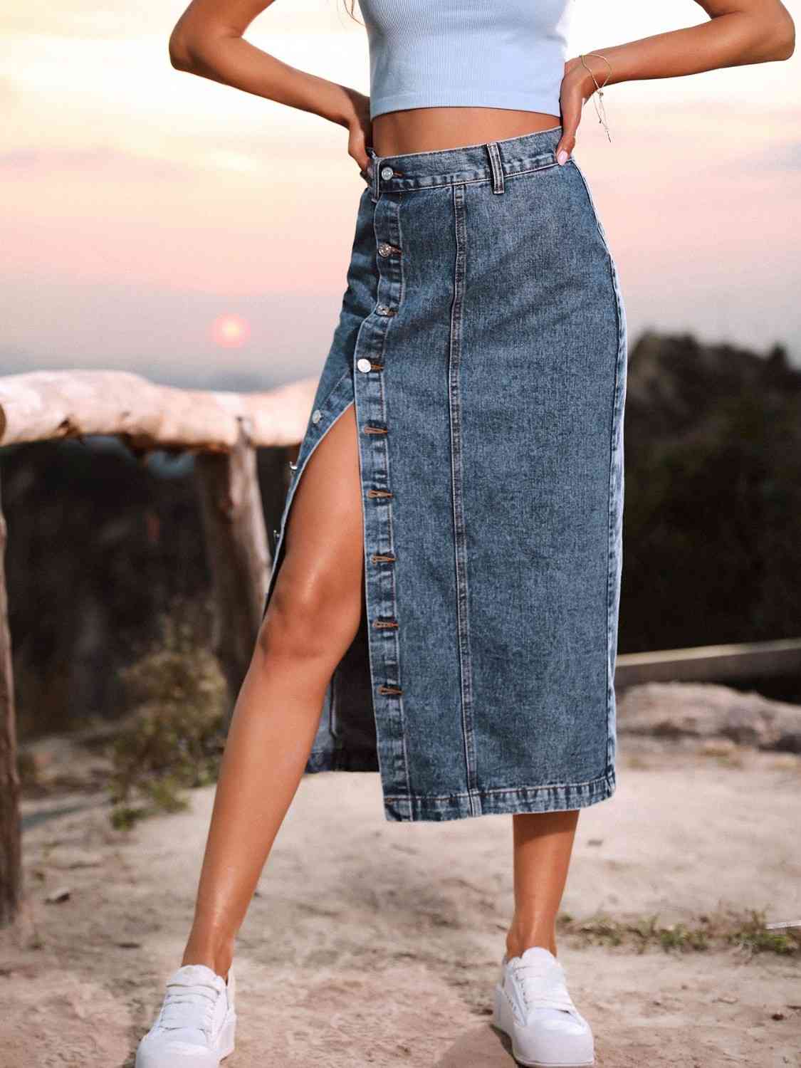 Button Down Denim Skirt - Create the impossible