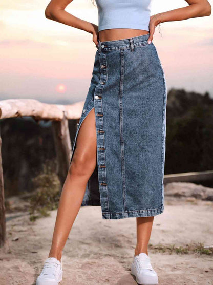 Button Down Denim Skirt - Create the impossible