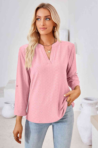 V-Neck Roll-Tap Sleeve Blouse - Create the impossible