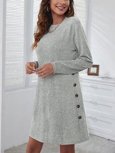 Decorative Button Round Neck Dress