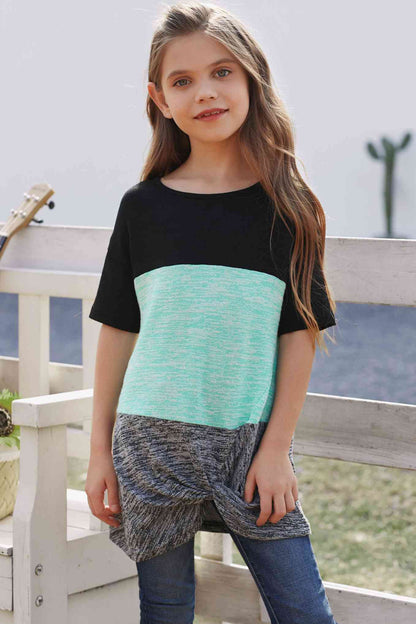 Girls Color Block Twisted Tunic Tee