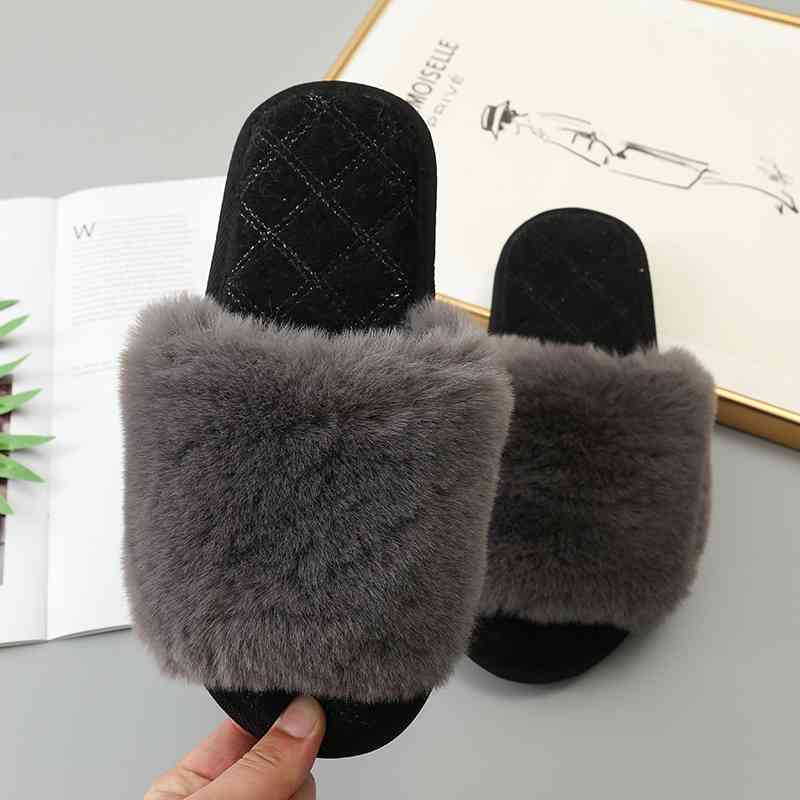 Faux Fur Open Toe Slippers