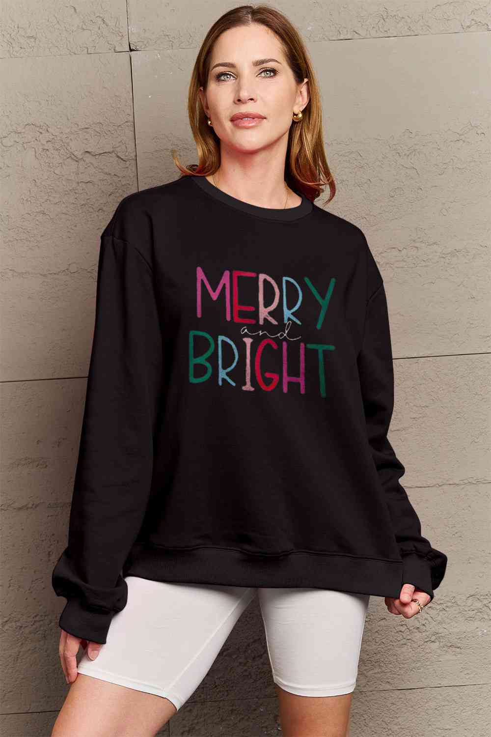 Simply Love Full Size MERRY AND BRIGHT Graphic Sweatshirt