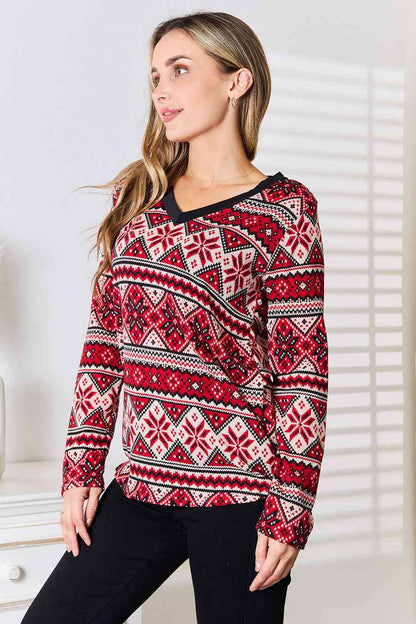 Heimish Full Size Snowflake Print Long Sleeve Top - Create the impossible