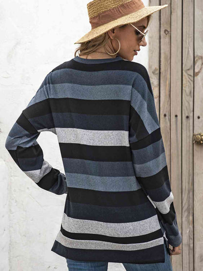 Striped Drop Shoulder Round Neck T-Shirt