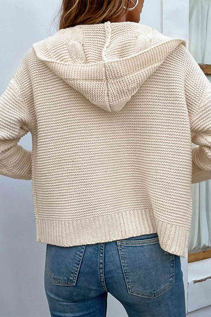 Cable-Knit Dropped Shoulder Hooded Cardigan