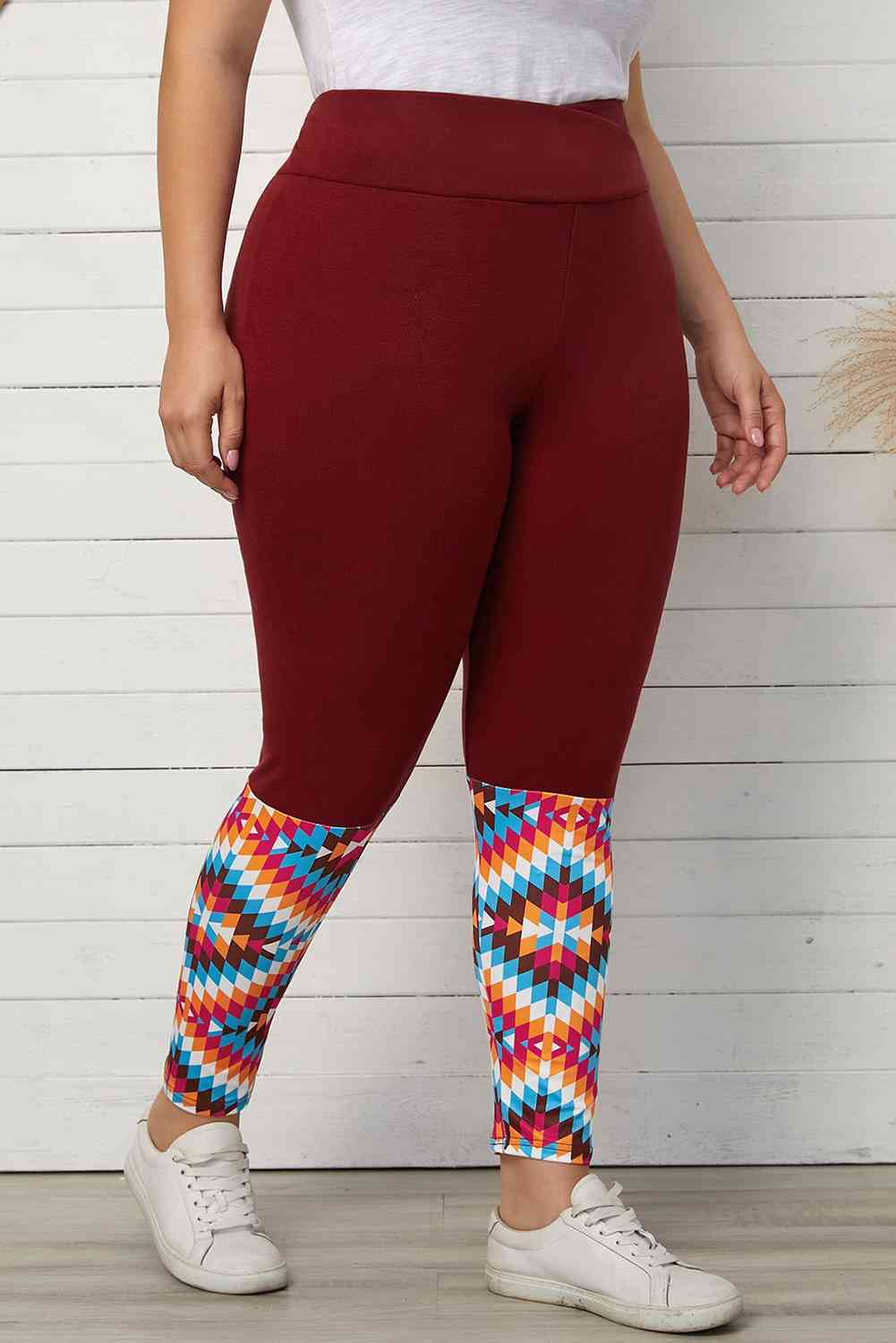 Plus Size Geometric Print High Waist Leggings