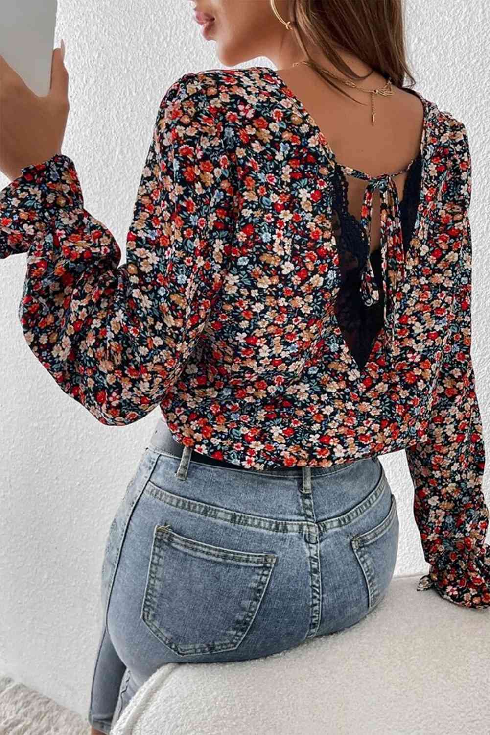 V-Neck Printed Long Sleeve Blouse - Create the impossible