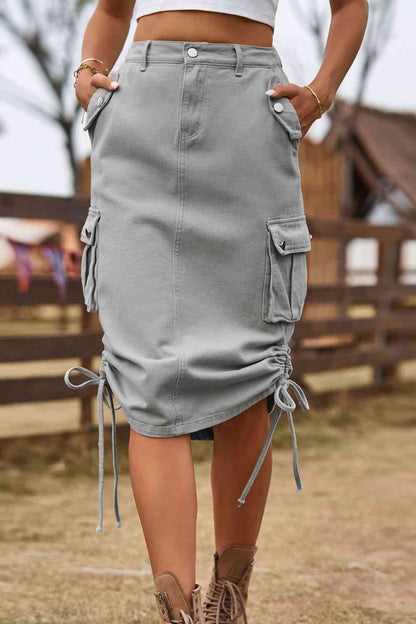 Drawstring Denim Cargo Skirt - Create the impossible