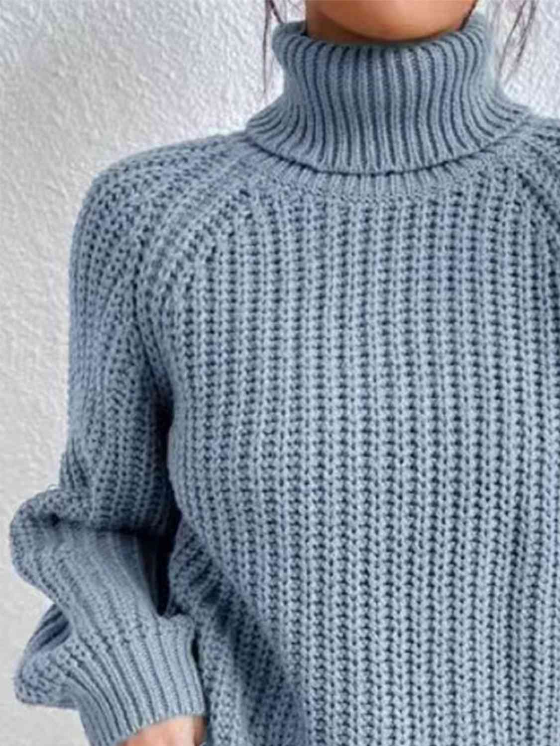 Full Size Turtleneck Rib-Knit Slit Sweater - Create the impossible