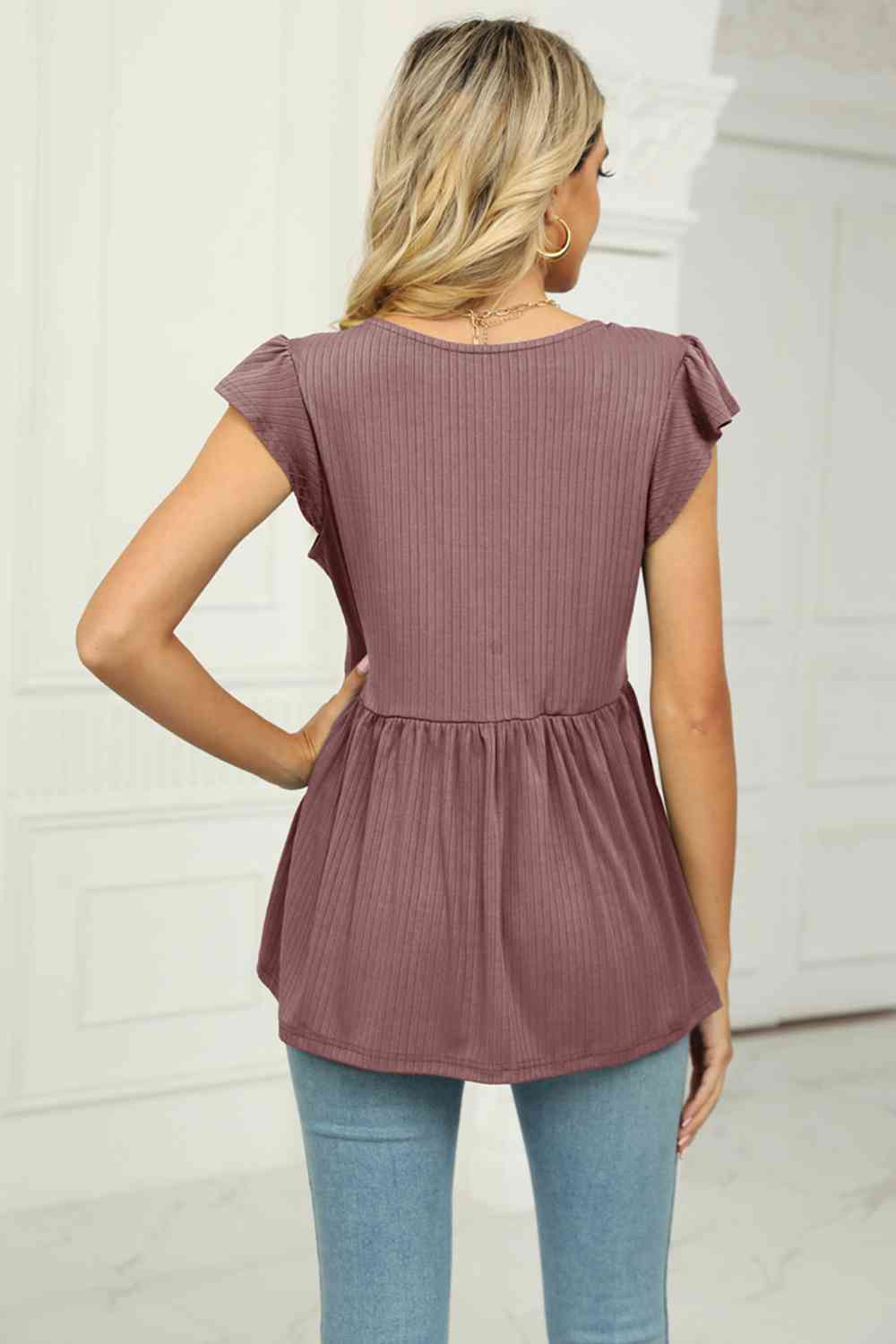 V-Neck Flutter Sleeve Babydoll Blouse - Create the impossible