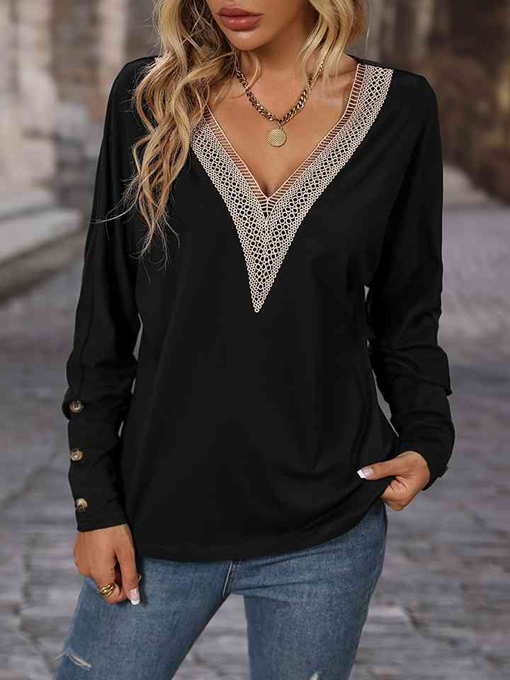 Contrast V-Neck Long Sleeve Top - Create the impossible