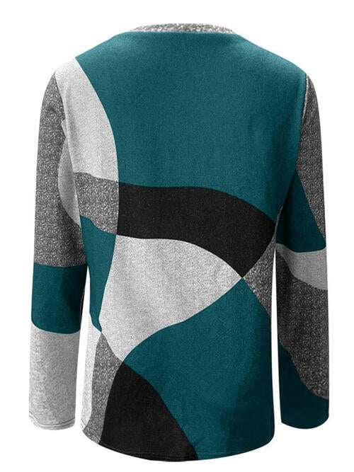 Color Block Round Neck Long Sleeve T-Shirt