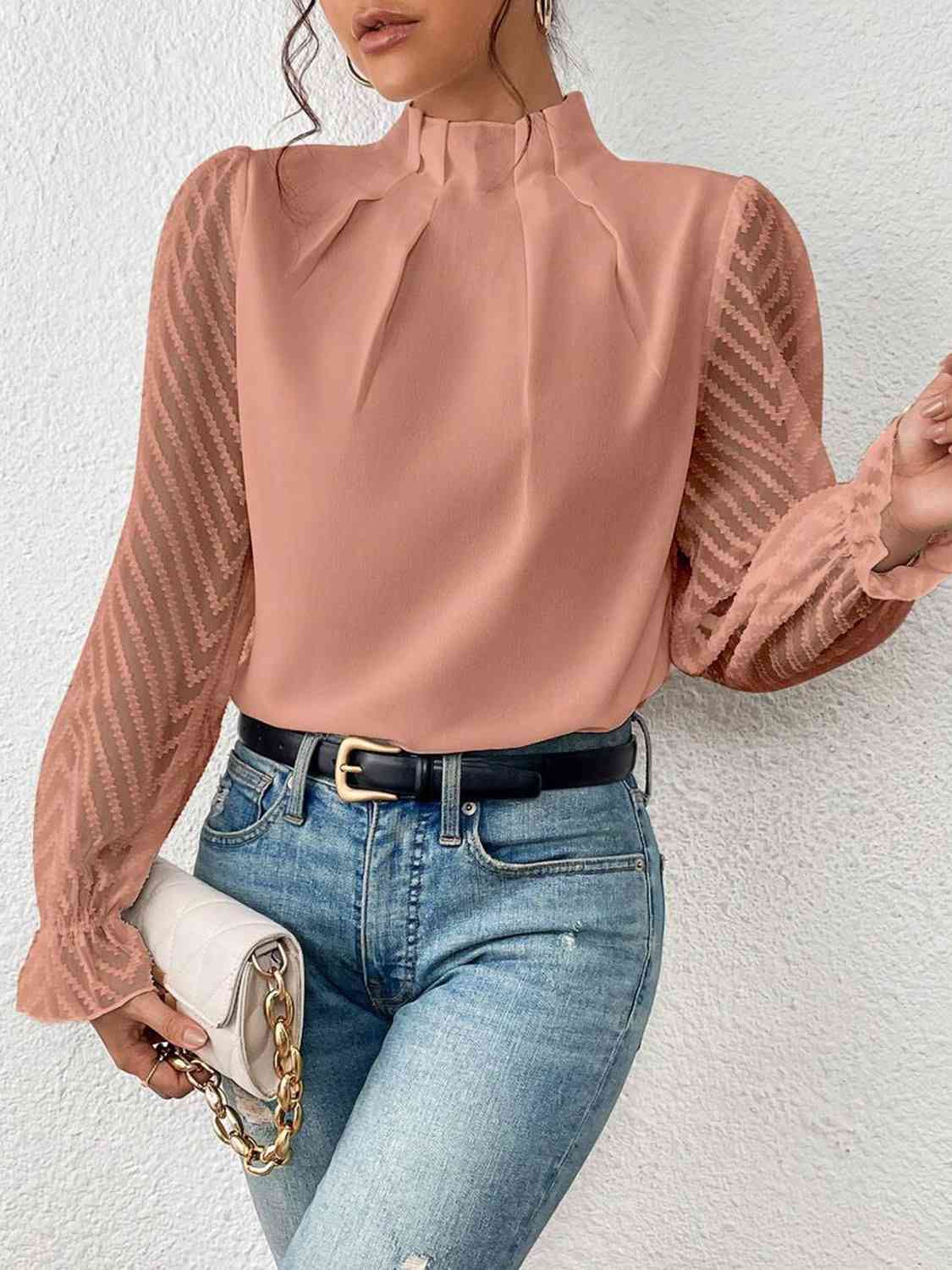 Mock Neck Flounce Sleeve Blouse - Create the impossible