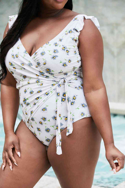 Marina West Swim Float On Ruffle Faux Wrap One-Piece in Daisy Cream