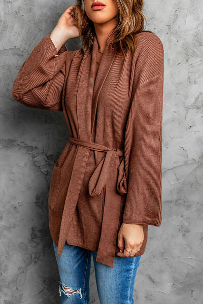 Tied Open Front Dropped Shoulder Cardigan