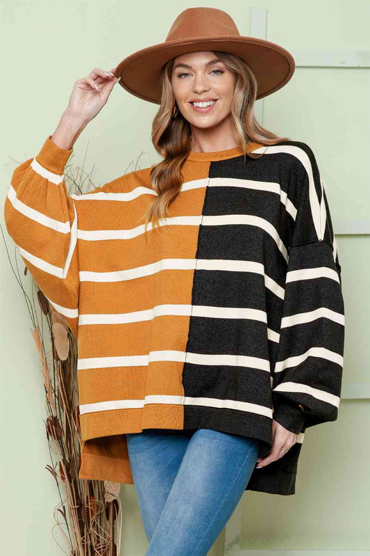 Striped Dropped Shoulder Round Neck Blouse - Create the impossible