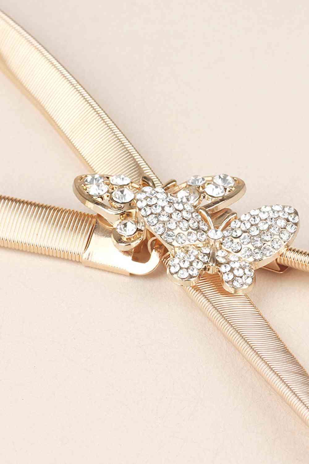 Rhinestone Butterfly Elastic Metal Belt