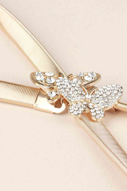 Rhinestone Butterfly Elastic Metal Belt